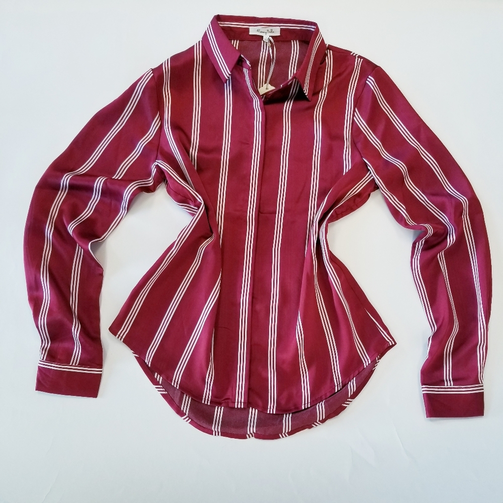 NWT Honey Belle Red Striped Collared L/S Blouse